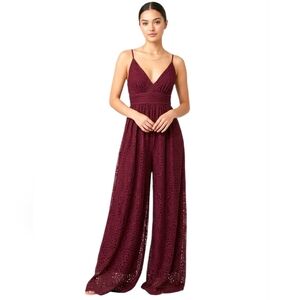 Gianni Bini Wide Leg Burgundy V Neck Lace Women's Romper Size 10 NWT